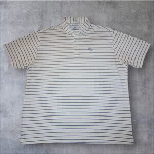 Rhoback Polo Shirt Men's 2XL White w/ Blue Stripes Short Sleeve Stretch Mens XXL